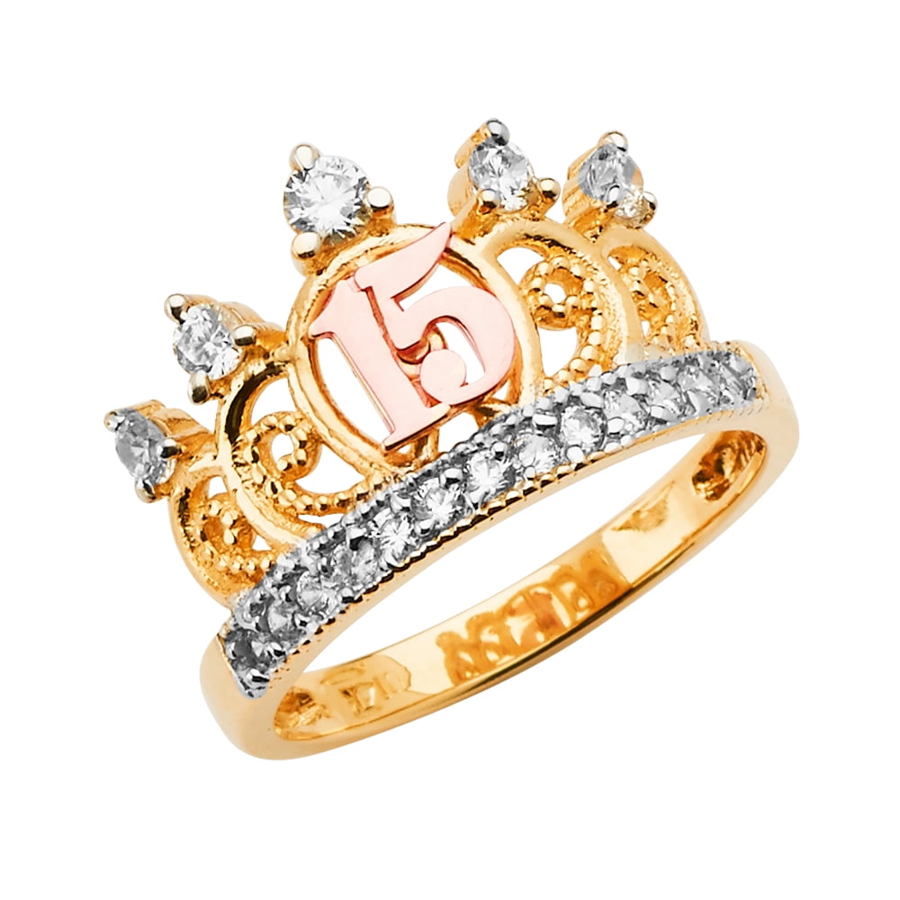 Jewel Tie Solid 14k Two Toned Gold 15 Years Birthday Filigree Ring 8.5 Size