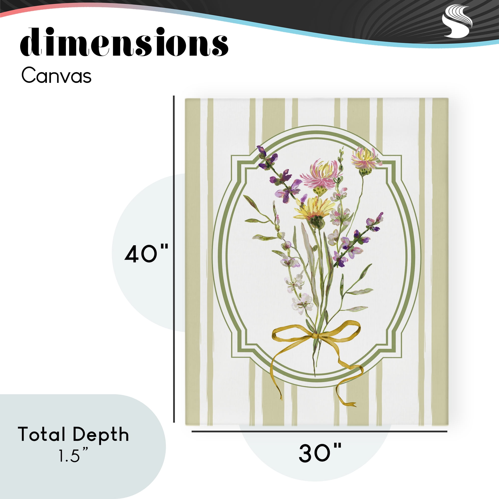 Wildflowers Bouquet Classic Stripes Canvas Wall Art, design by Adonna Ebrahimi