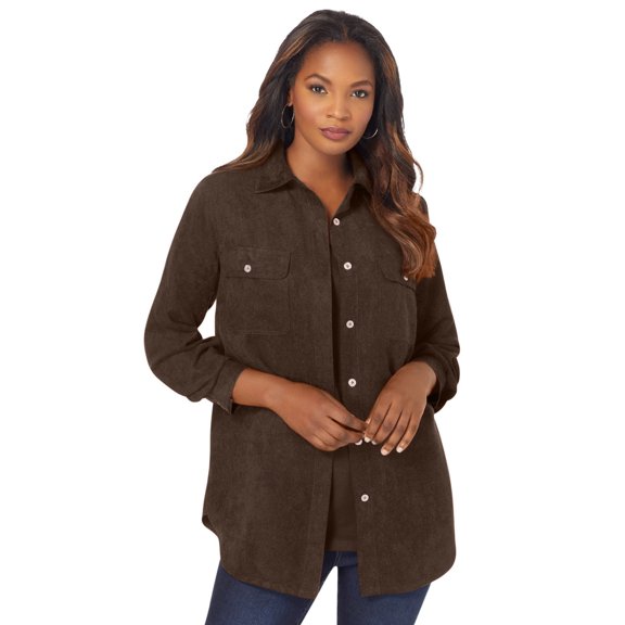 Roaman's Women's Plus Size Faux Suede Button-Front Shirt