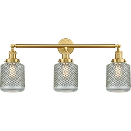 

Satin Gold Tone Bathroom Vanity 32 Wide Vintage Wire Mesh Glass Steel/Cast Brass/Glass Medium Base LED 3 Light Fixture