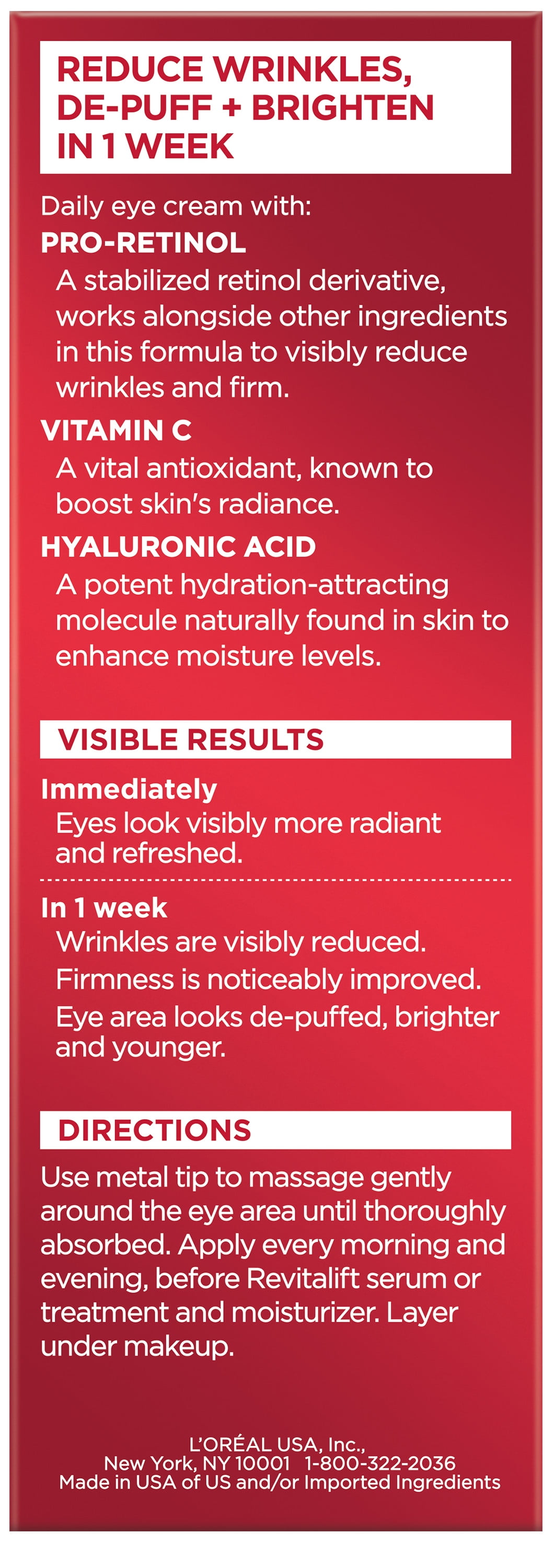 L'Oreal Paris Revitalift Triple Power Eye Treatment, Reduces Wrinkles, 0.5 fl oz