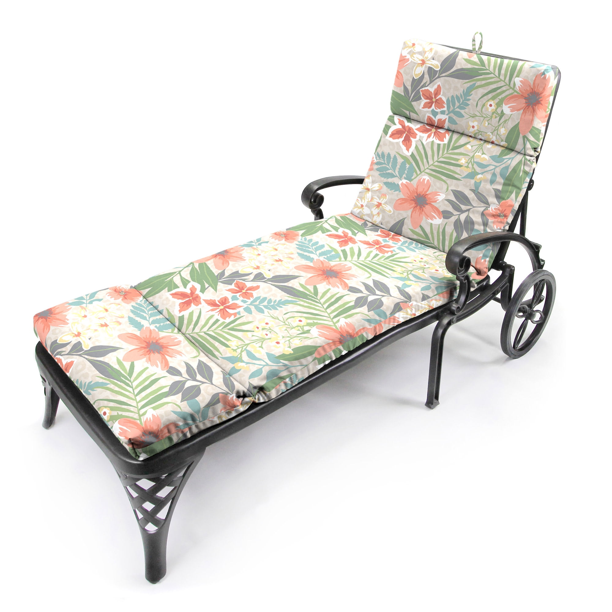 Jordan Manufacturing 72" x 21" Menda Tearose Multicolor Floral Rectangular Outdoor Chaise Lounge Cushion with Ties and Hanger Loop