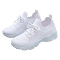 thumbnail image 5 of Platform Sneakers for Women Solid Color Knit Mesh Breathable Slip on Walking Shoes Comfy Stretch Lace up Athletic Shoes White Size 7, 5 of 6