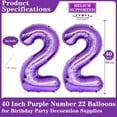 thumbnail image 2 of Purple 22 Number Balloons, 40 Inch Giant Number 22 Balloons Foil Mylar Helium Purple Number Balloons for 22th Birthday Party Supplies Anniversary Event Celebration Decorations, 2 of 4