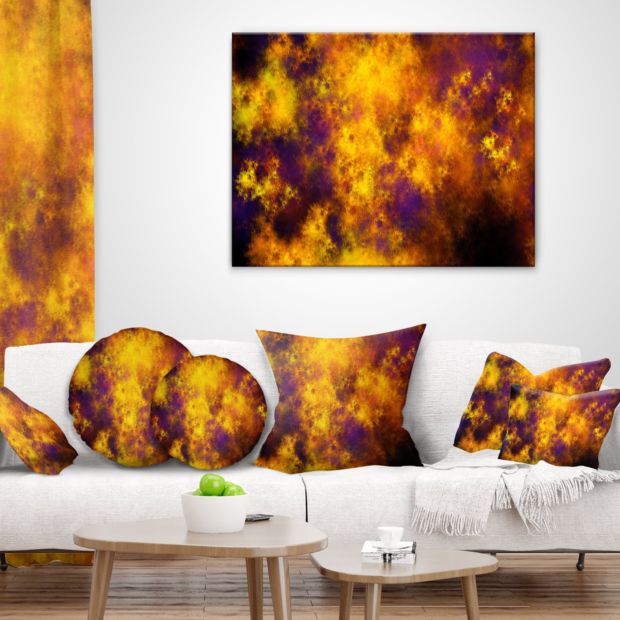 Designart Cloudy Orange Starry Fractal Sky - Abstract Throw Pillow - 16x16