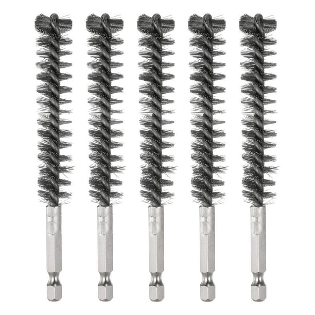 5 Piezas Cepillo de Agujero de Acero Inoxidable de 14 mm de Diámetro, Cepillo de Alambre para Limpiar Tubos y Tuberías con Mango de 1/4 Pulgada Hexagonal