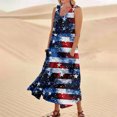 thumbnail image 2 of Women's Breathable Summer Dress Sleeveless Cotton Linen Sundress with Patriotic Print, Casual Pocket Design for Outdoor Wear,Navy M, 2 of 5