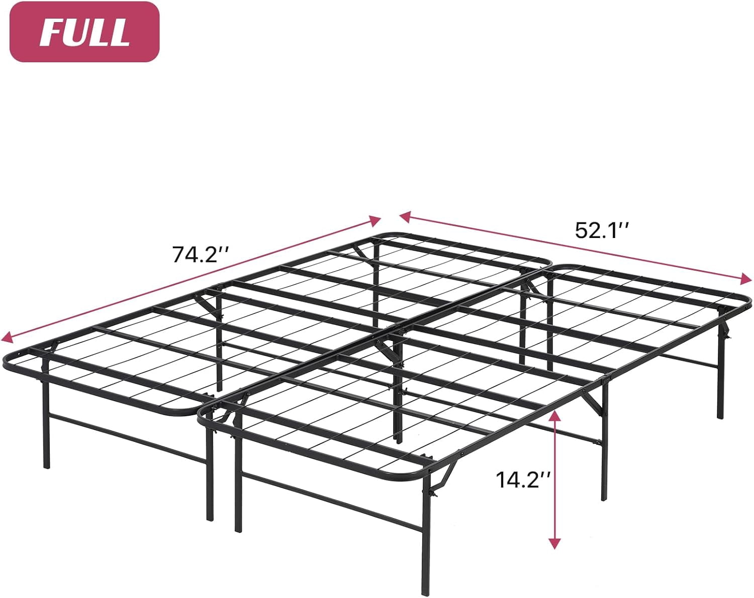 Dkelincs 14 inch Full Bed Frame Metal Platform Folding Mattress Foundation Platform Heavy Duty Steel Slat Bed Frame with Storage Space, Black