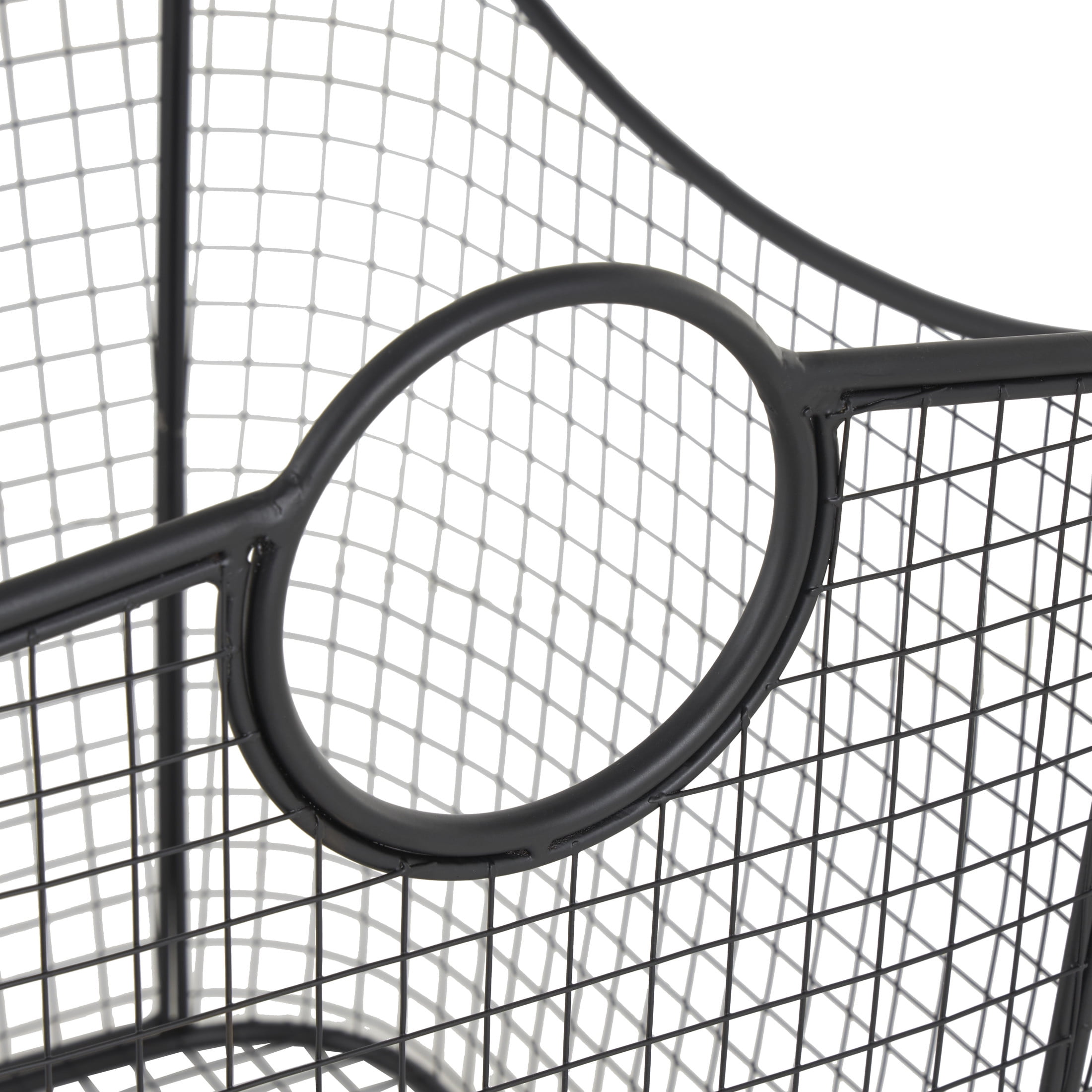 DecMode 30" x 20" Black Metal Large Open Frame Wire Grid Storage Basket with Curved Sides and Ring Handles, 1-Piece