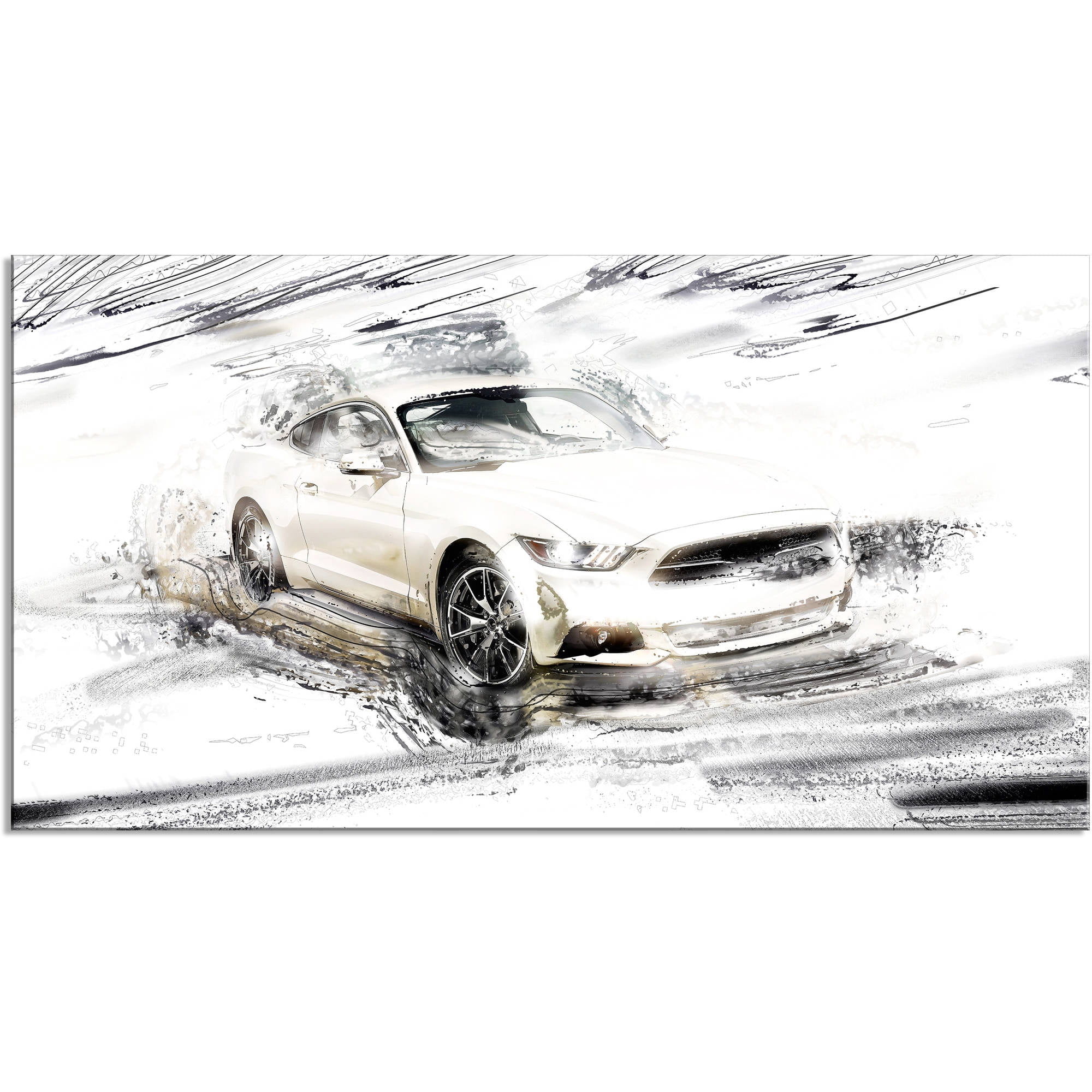 DESIGN ART Super Charged White Muscle Car" Gallery-wrapped Canvas