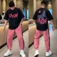 thumbnail image 4 of Conjunto de pantalones estampados para hombre, camiseta de algodón blanca con gráficos para entrenamiento, conjuntos de pantalones para hombre, marcas originales, corte ajustado, holgado, de alta cali, 4 of 5