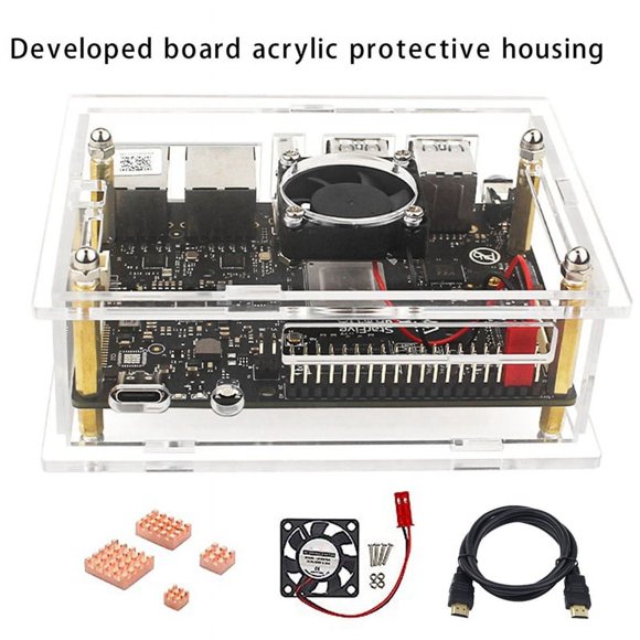 For VisionFive 2 Development Board Acrylic Case Development Board Box Transparent Case with Cooling Fan Heat Sink Kit