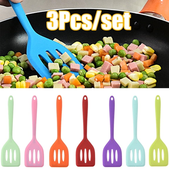 D-GROEE 3Pack Silicone Slotted Fish Turner Spatula for Baking, Cooking Heat Resistant Non Stick Cookware Strong