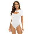 thumbnail image 2 of Xmarks Women's Sexy Mesh Short Sleeve Sheer Bodysuit Jumpsuit Tops White US 6-14, 2 of 5