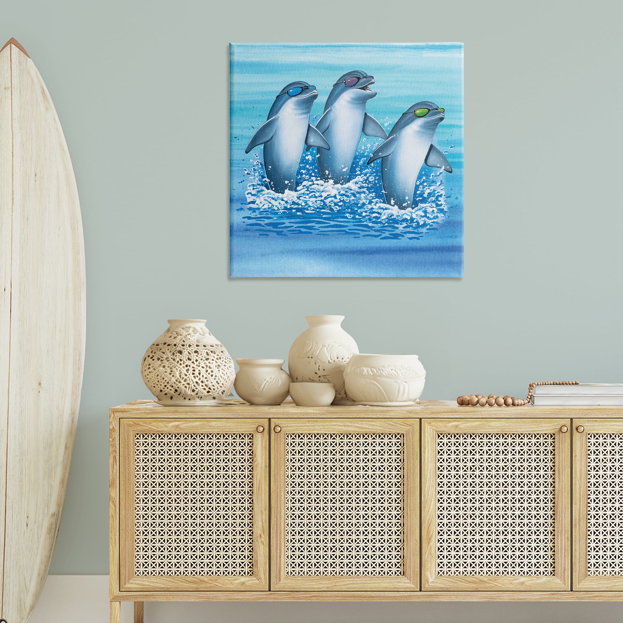 Stupell Industries Cool Dolphins Trio Animals Painting Wrapped Canvas Art Print Wall Art, 36 x 36