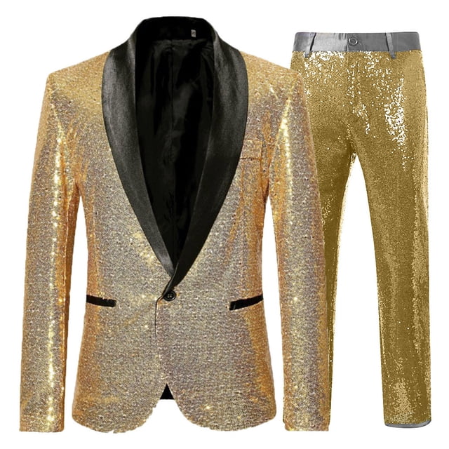 Ceisia Men's Slim Fit Sequin Shawl Collar Blazer & Trousers Set | Party & Performance Wear Gifts