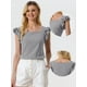thumbnail image 2 of Top de verano a cuadros para mujer Blusa de manga con volantes y cuello cuadrado Negro XS, 2 of 4
