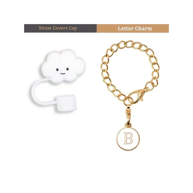 1set/2pcs Cute 10mm Cloud Design Silicone Straw Cap & Letter Water Bottle Pendant For 30&40oz Yeti Rambler Cup, Accessory, Gift