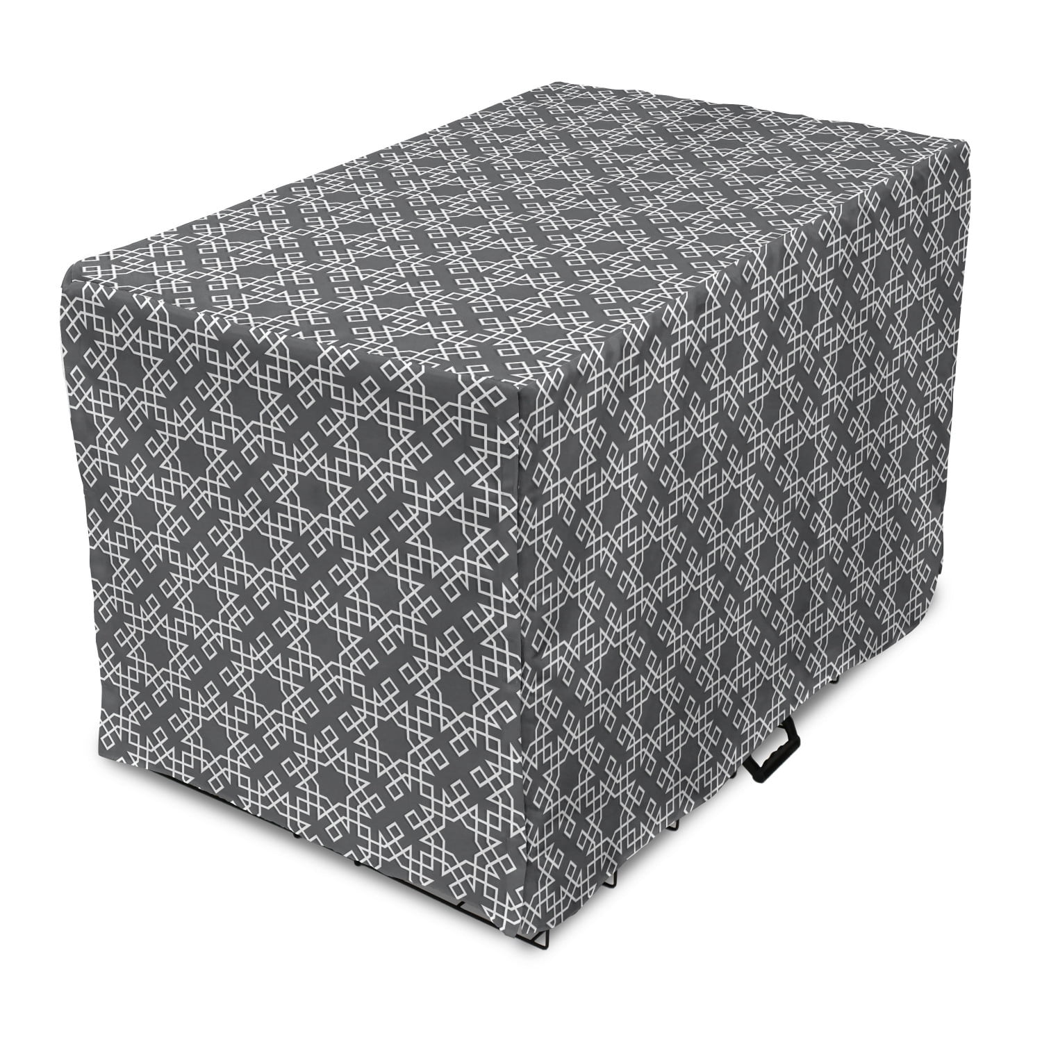 View of Grey and White Dog Crate Cover, Moroccan Star Pattern Traditional Tile ...