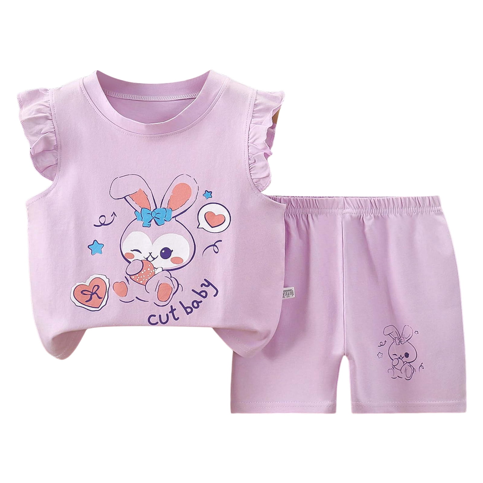 Ulanda Girls Shorts Sets 2 Pieces Outfits Twist Front Ruffle Sleeve T-Shirts and Shorts With Pockets Cute Clothes Sets (Purple 4-5 Years)