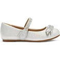 thumbnail image 4 of Kushyshoo Silver Girl's Bow Mary Jane Dress Shoes Ballet Princess Flats with Rhinestone Strap 1M, 4 of 6