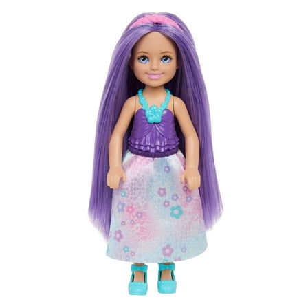 Barbie Chelsea Royal Small Doll with Purple Hair, Removable Skirt, Shoes & Hair Accessory, 6-inch Toy