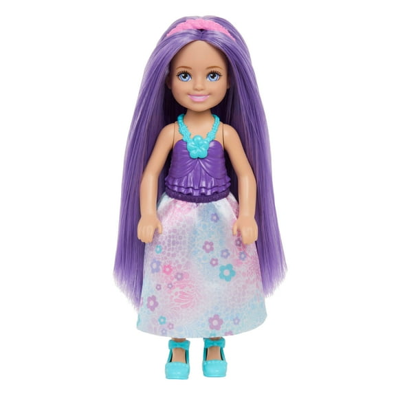 Barbie Chelsea Royal Small Doll with Purple Hair, Removable Skirt, Shoes & Hair Accessory, 6-inch Toy