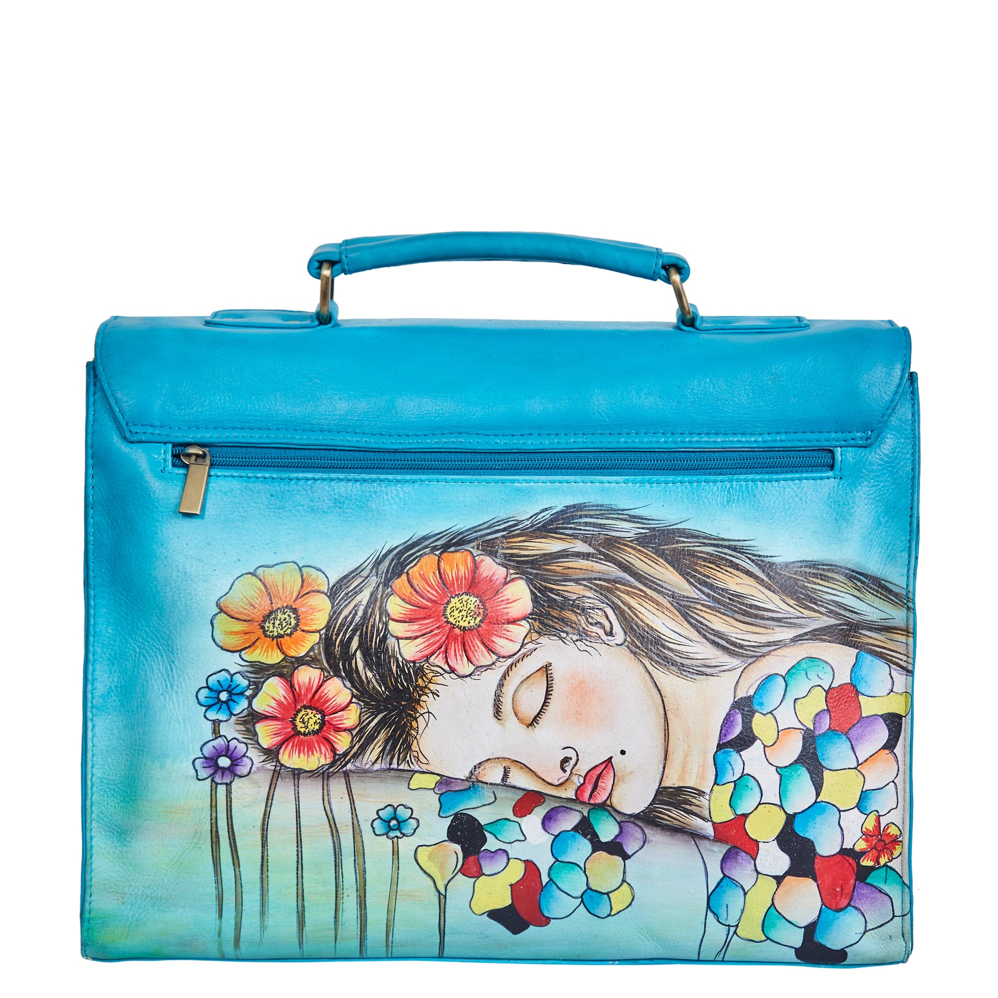 Sishka Womens Beautiful Dream Hand-Painted Leather Ladies Bags – Blue Business Shoulder, Crossbody Messenger & Laptop Briefcase