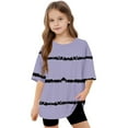 thumbnail image 6 of SGFCWSX Girls Short Sleeve T-Shirt, Teens Crew Neck Tees Oversized Striped Daily Summer Tops Purple Size 14-15 Years, 6 of 8