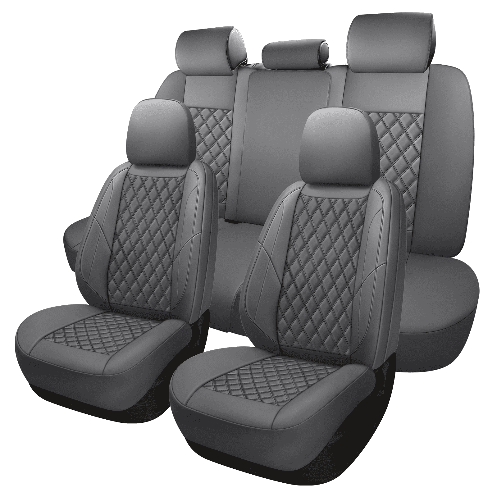 NS YOLO Premium Leather Car Seat Covers Full Set,Universal Fit for Cars,Trucks&SUVs,Waterproof Car Seat Cushion,Full Coverage Car Seat Protector with 5 Seats,gray