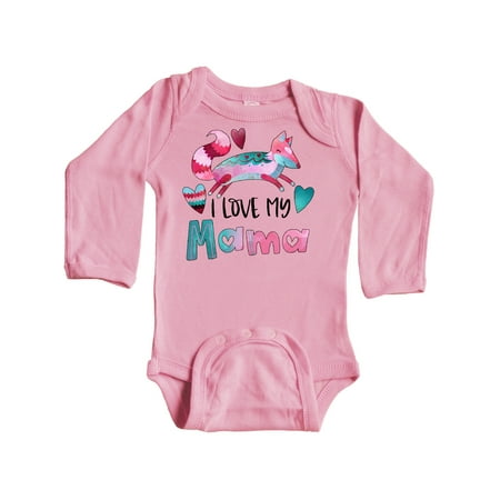 

Inktastic I Love My Mama Pink and Blue Fox with Hearts Gift Baby Boy or Baby Girl Long Sleeve Bodysuit