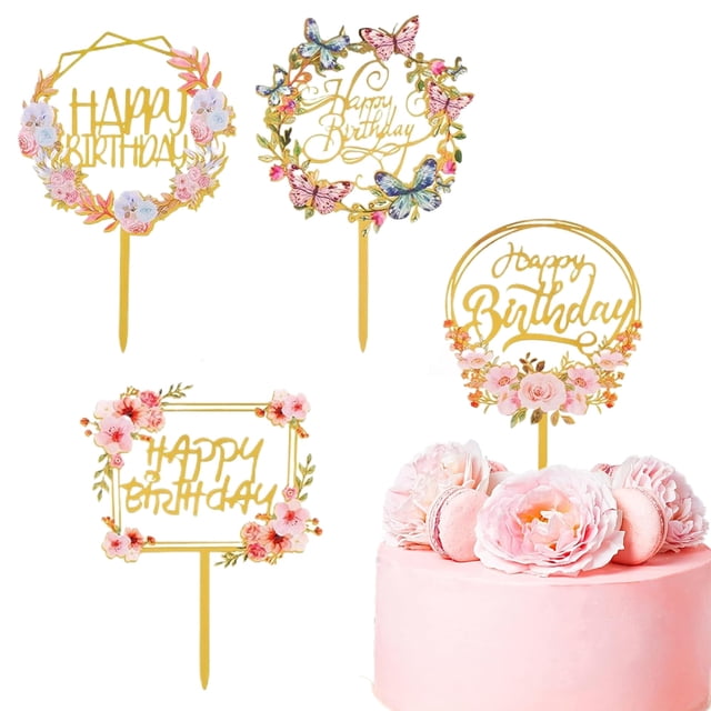 Decoración para tartas STATWTHMA Happy Birthma, acrílico, 4 unidades, color dorado