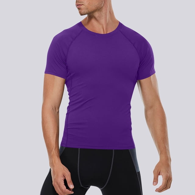 Men's Workout Shirts, Athletic Dry Fit T-Shirt, Raglan Sleeve Compression Top for Training