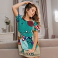 thumbnail image 3 of Sikiie Cool Dino Playing Skateboard Print Women's Short-sleeved Nightdress, Round Neck Pullover Nightdress Pajamas Summer Home Wear, 3 of 6