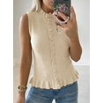 thumbnail image 2 of Women Sleeveless Ruffle Knit Cardigan Vest Button Down Cropped Tank Top, 2 of 6