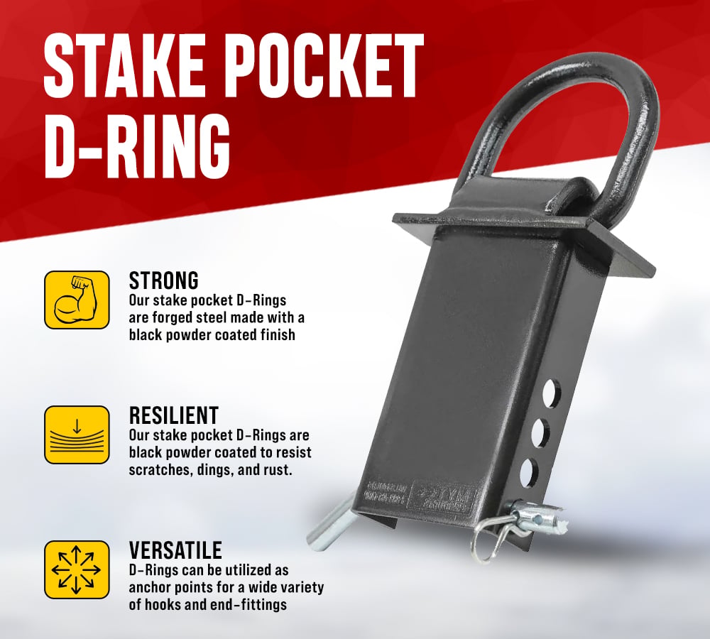 8 Pack 5/8 Inch Stake Pocket D Rings, 18000 lbs | Heavy Duty Adjustable Trailer Stake Pocket Tie Down Utility for Flatbed Trucks & Trailer w/ Hitch Pin,  4 Holes for Adjustment