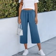thumbnail image 6 of Linen Capris for Women Wide Leg Petite Pull On Pants with Drawstring Elastic Waist Casual Cropped Pants Light Blue 2XL, 6 of 6