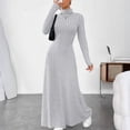 thumbnail image 2 of WTOBBY Ladies' Temperament Slim Fit High Neck Fashionable Solid Color Long Sleeved Dress - Sophisticated and Elegant Dress with High Neck, Great for Formal or Casual Settings,Gray L, 2 of 4