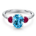 thumbnail image 3 of Gem Stone King 925 Sterling Silver Swiss Blue Topaz and Red Created Ruby Engagement Ring for Women | 2.75 Cttw | Oval 9X7MM | Gemstone November Birthstone | Size 8, 3 of 6