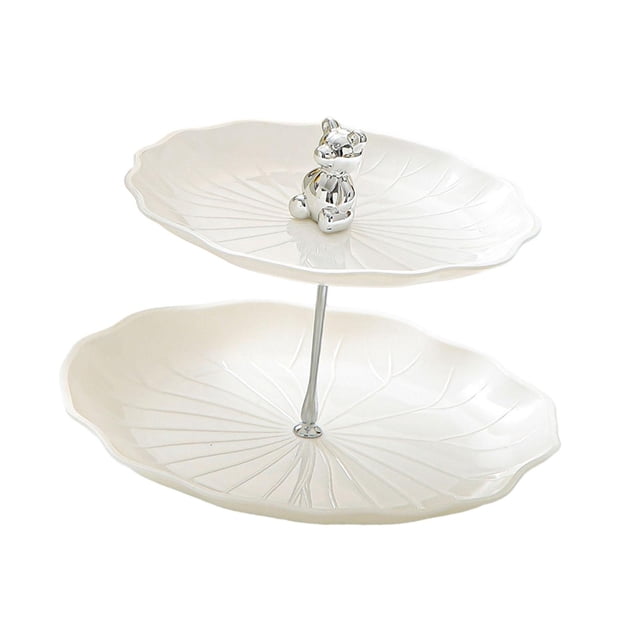 Soporte para cupcakes y postres, soporte para pasteles, centro de mesa, elegante soporte para cupcakes de 2 niveles Oso blanco con plata