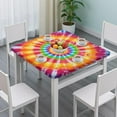 thumbnail image 3 of Colorful Tie Dye Spiral Mandala Square Fitted Tablecloth with Elastic Edge,Square Table Cover,Washable Elastic Table Cover for Home Kitchen Party Decor 34"x34", 3 of 6