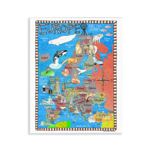 Stupell Industries Europe Animal Map Travel & Places Painting Unframed Art Print Wall Art, 11 x 14