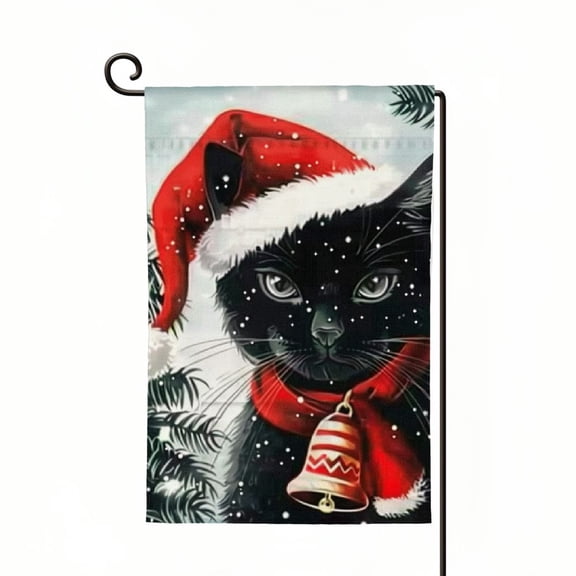 PHYHOO  Merry Christmas Black Cat Garden Flag  Double Sided, Burlap Welcome Winter Tree Yard Flags for Xmas Outside Outdoor Decoration White