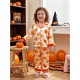 thumbnail image 6 of RUINIXCW Kids Toddler Baby Girl Halloween Silk Stain Pajamas Set Girls Fall Sleepwear Pumpkin Bread Print Lapel V Neck Furry Long Sleeve Button Down Shirt and Pants Set Loungewear Homewear 1-7 Years, 6 of 9
