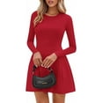 thumbnail image 3 of PRETTYGARDEN Long Sleeve Mini Dress for Women Fall Crewneck Knit Pleated Babydoll A Line Soft Casual Short Party Dresses, 3 of 8