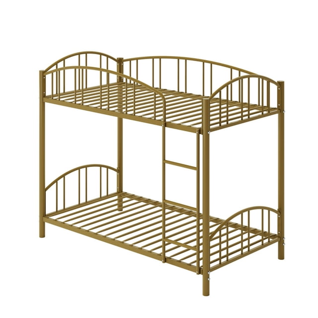 GloryStar Twin Over Twin Metal Bunk Bed, Sturdy Frame with Arched Guardrails, Supportive Metal Slats, Built-In Stairs, No Box Spring Needed, Space Efficient for Girls, Boys, or Dorm Use