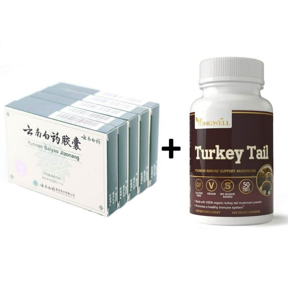 5 Boxes Yunnan Baiyao Capsules YNBY (16 Caps) Plus Turkey Tail Mushroom (100 Caps) Combo For Pets