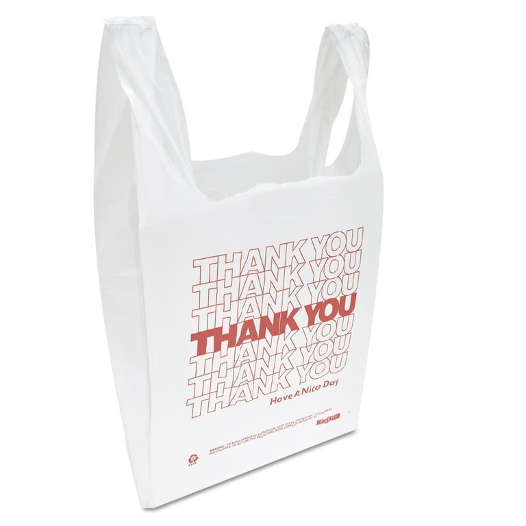 EcoQuality Plastic White Thank You T-Shirt Bags 400ct, 1/6 Shopping Bags, Grocery Bags, Poly Bags, Multi-Use, Medium size, Reusable Carry Out Bags (22