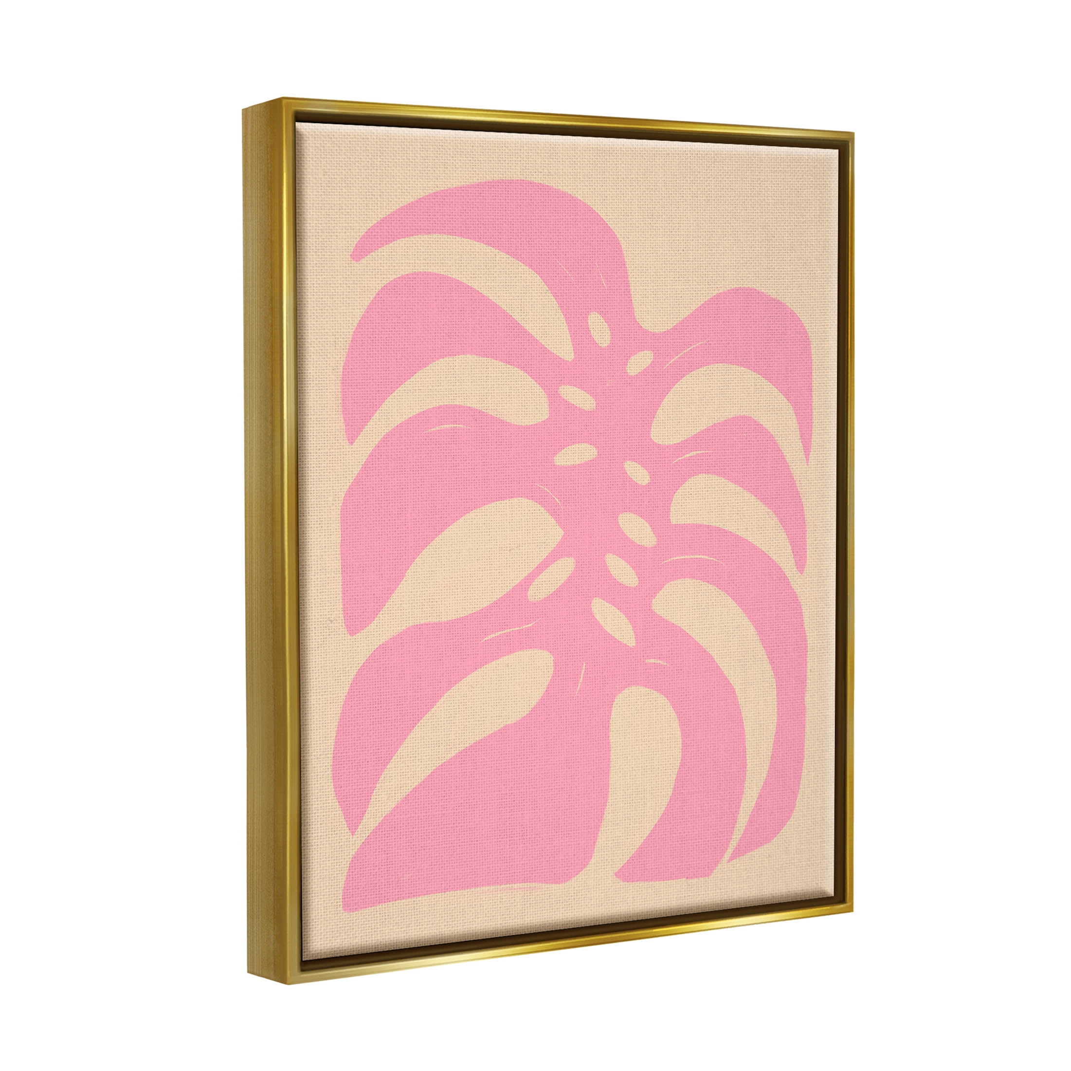 Stupell Industries Pink Tropical Leaf Shape Graphic Art Metallic Gold Floating Framed Canvas Print Wall Art, Design by Birgit Maria Kiennast