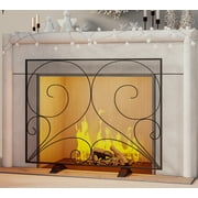 Fire Beauty Single Panel Fireplace Screen Handcrafted Solid Wrought Iron Mesh, Heat-Resistant Fire Spark Guard for Fireplace-Black